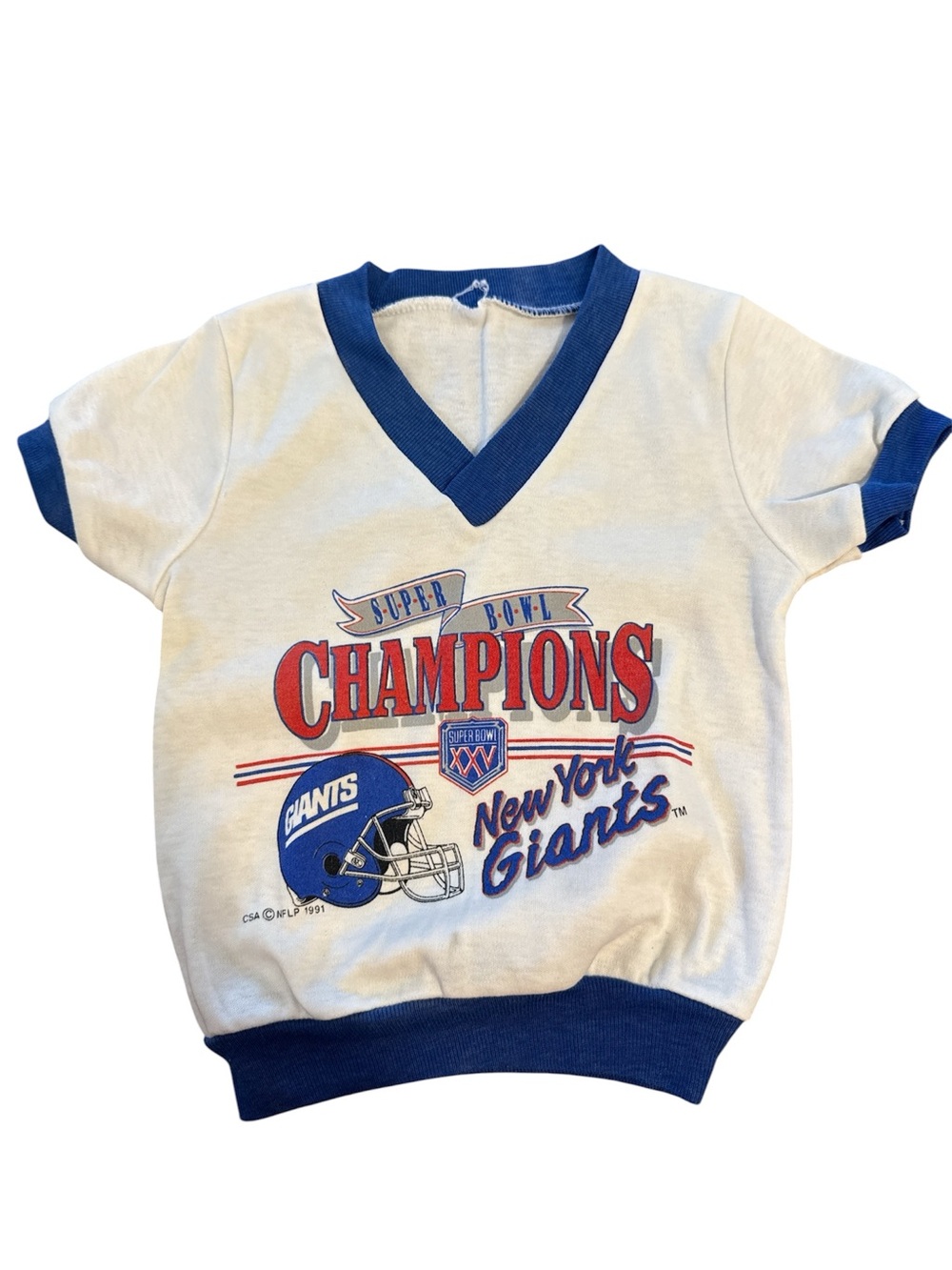Kids Super Bowl Champions V‑Neck Tee - White & Blue